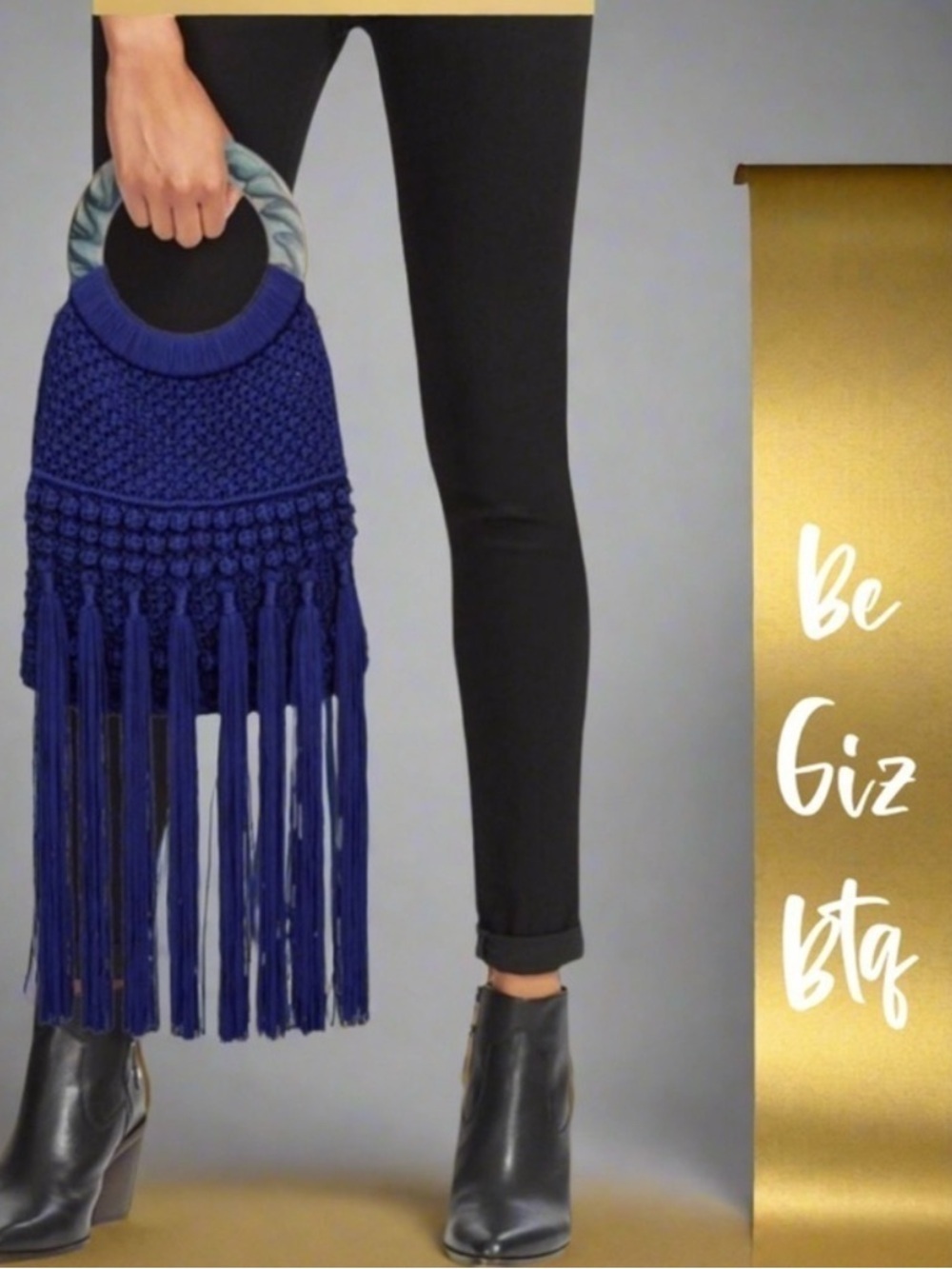 NWT Cleobella Monaco Cobalt Macrame Fringed Tote Bag